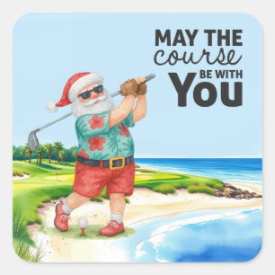 Sticker Carré Golf Noël d'été avec Santa Claus Golf