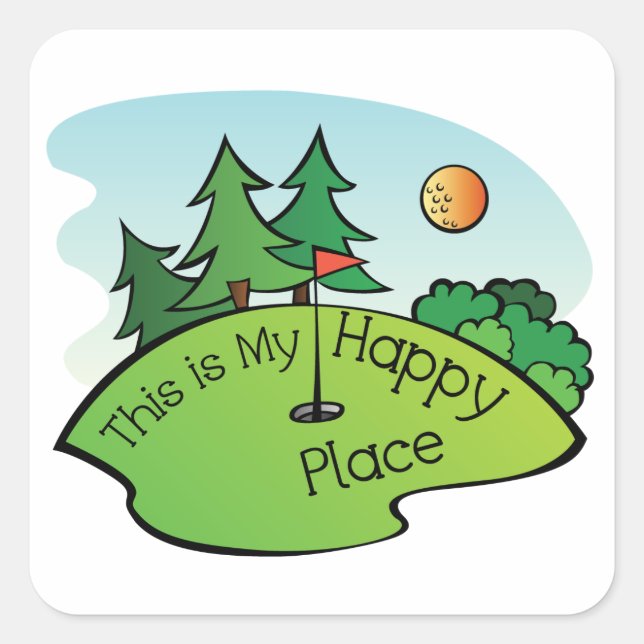 Sticker Carré Golf Parcours Trou Happy Place (Devant)