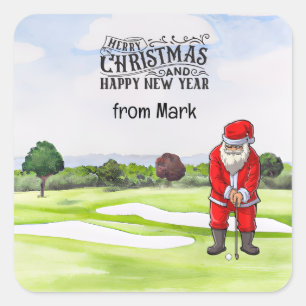 Sticker Carré Golf Santa Claus est golfeur à Noël