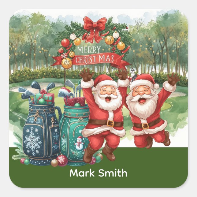 Sticker Carré Golf Santa Claus Joyeux Noël (Devant)