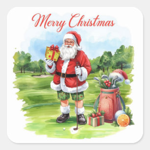 Sticker Carré Golf Santa Claus Noël pour golfeur Floride