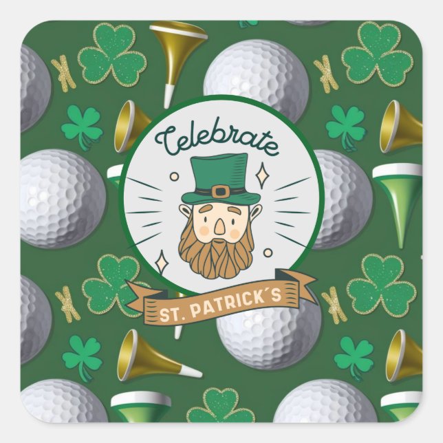 Sticker Carré Golf St. Patrick's Day avec Golf ball pour Golfer (Devant)