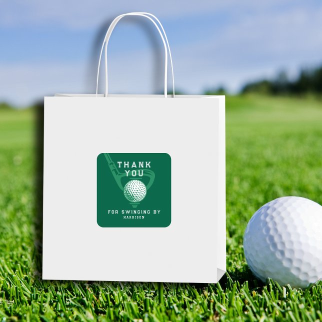 Sticker Carré Golf Theme Birthday Par-tee Thank You Green (Perfect for favors & envelopes.)