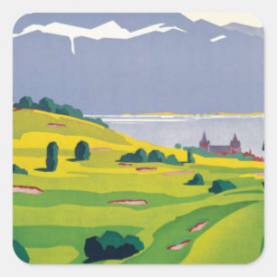 Sticker Carré Golf vintage Lausanne City Lac Suisse