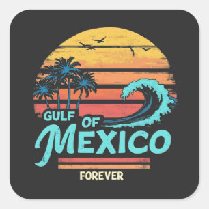 Sticker Carré Golfe du Mexique Forever Vintage Beach Mexicaine