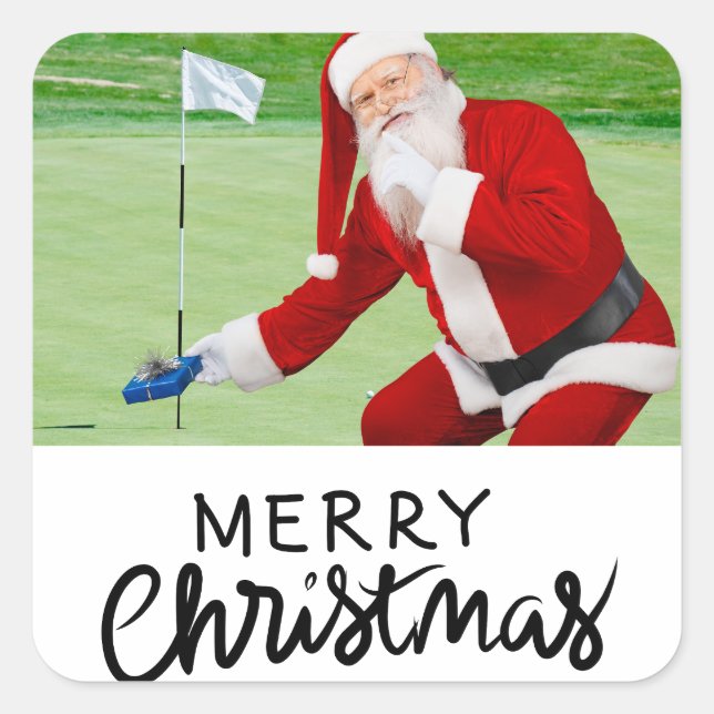 Sticker Carré Golfer Père Noël sur Green pour Noël (Devant)