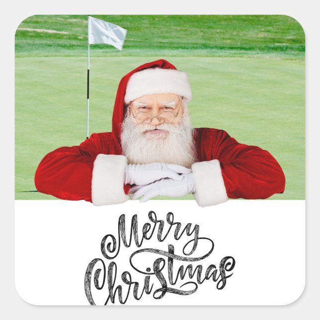 Sticker Carré Golfer Père Noël sur Green pour Noël (Devant)