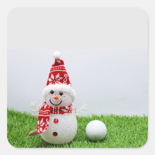 Sticker Carré Golfer Snowman avec balle de golf pendant les vaca (Devant)