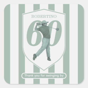 Sticker Carré Golfeur Préparé Vintage Vert Blanc 60e Anniversair
