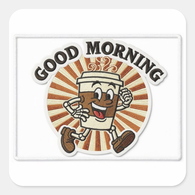 Sticker Carré "Good Morning" Coffee Cup Mascot Embroidered Patch (Devant)