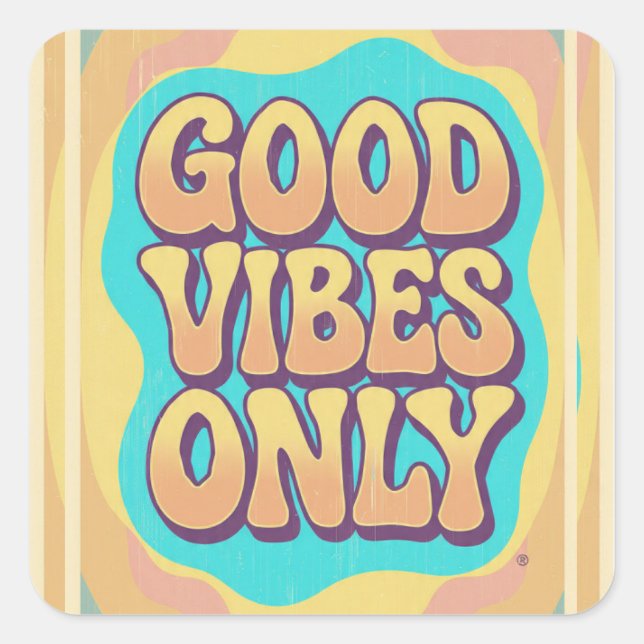 Sticker Carré Good vibes only retro groovy style (Devant)