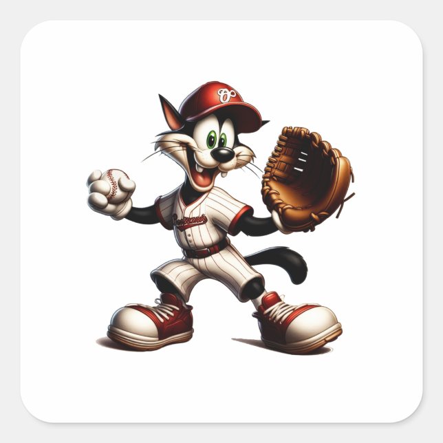 Sticker Carré Goofy Cat Baseball Pitcher Monte (Devant)