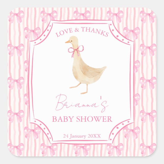 Sticker Carré Goose nursery rhymes baby shower pink personalized (Devant)