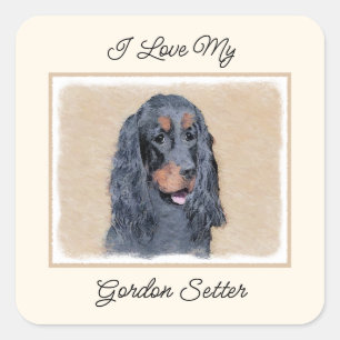 Sticker Carré Gordon Setter Peinture - Joli art original chien