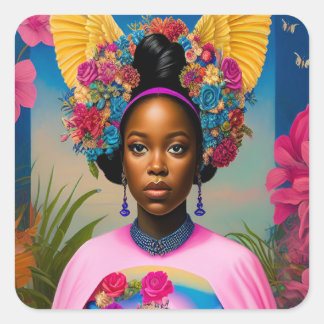 Sticker Carré Gorgeous African princess with wings