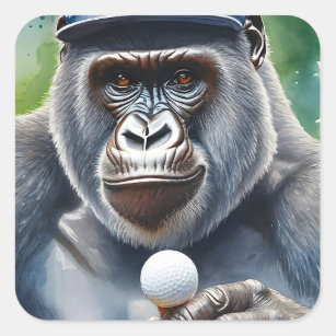 Sticker Carré Gorilla dans un Casquette de baseball jouer au gol