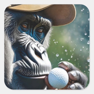Sticker Carré Gorilla Jouer au golf avec un baiser pour bonne ch