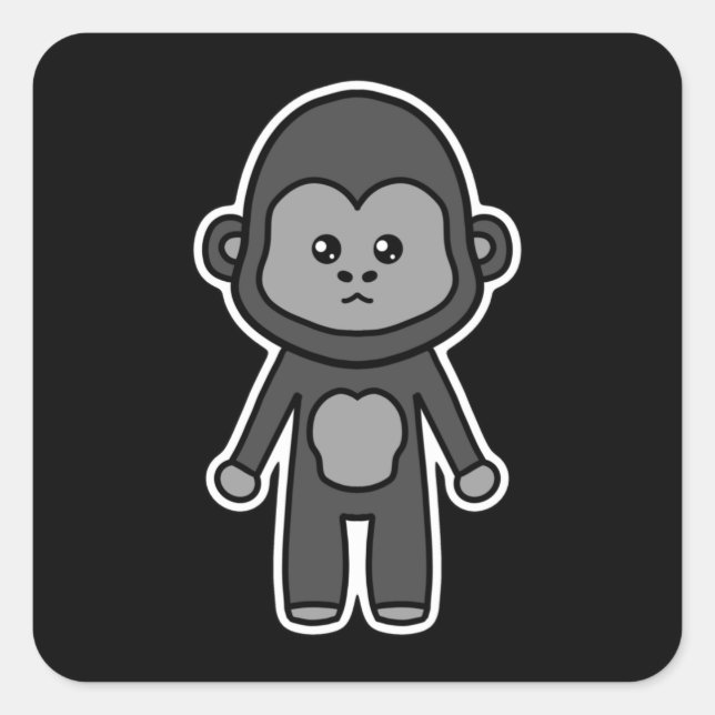 Sticker Carré Gorilla mignonne et kawaii (Devant)