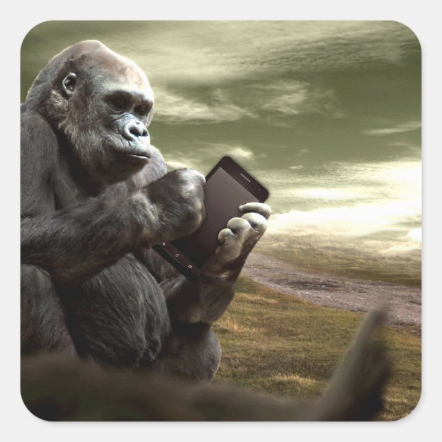 Sticker Carré Gorilla prend la tablette (Devant)