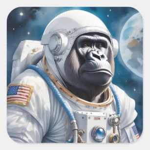 Sticker Carré Gorille douce en costume astronaute dans l'espace 