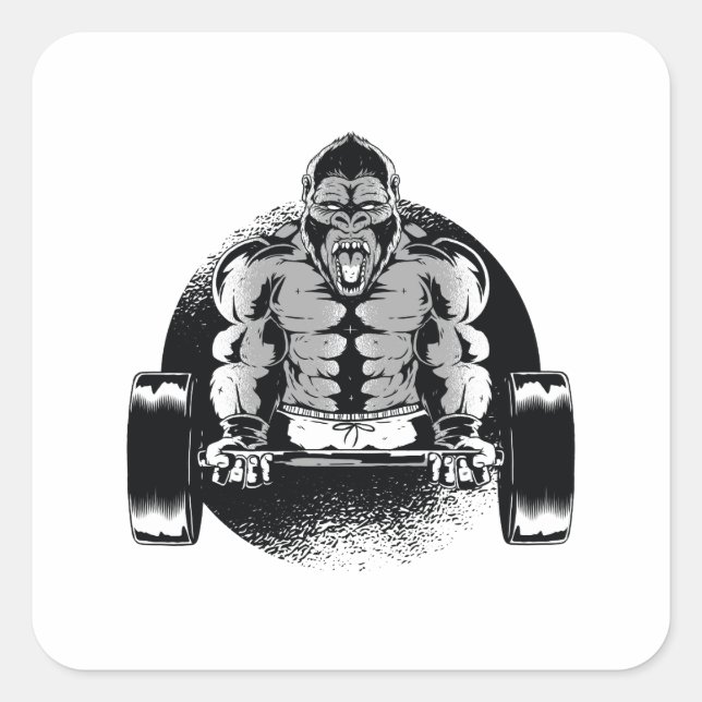 Sticker Carré Gorille Fort Pompe les Muscles (Devant)