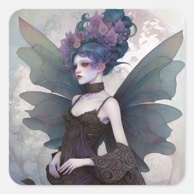 Sticker Carré Goth Dark Fairy Girl Imaginaire Art (Devant)