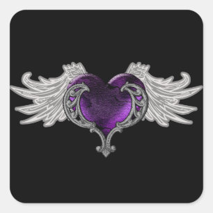 Sticker Carré Goth Purple Heart avec l'ange s'envole