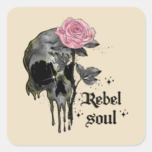 Sticker Carré Goth Skull   Rebel Soul