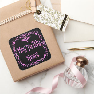 Sticker Carré Goth Valentine Clé De Mon Coeur Rose