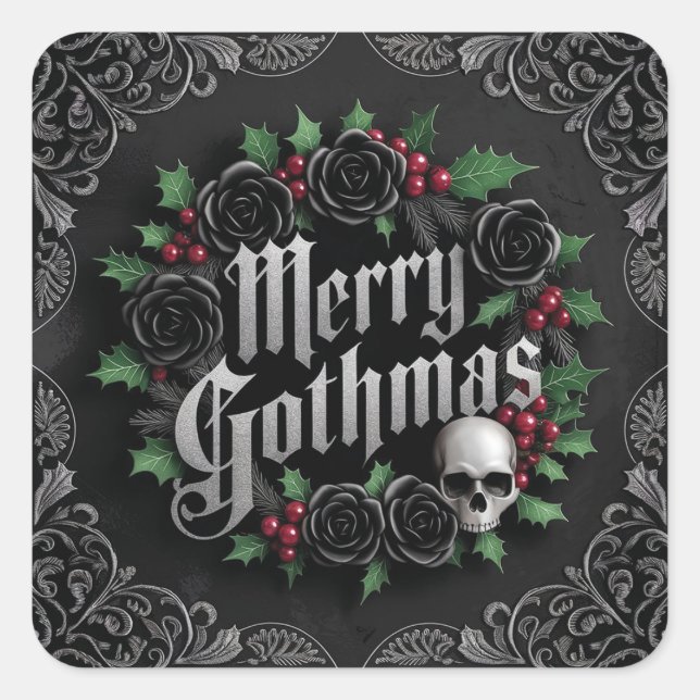 Sticker Carré Gothic Victorian Christmas Design - Dark Elegance (Devant)