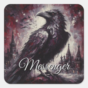 Sticker Carré Gothique Corbeau Corneille Oiseau Peinture Black R