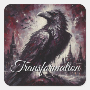 Sticker Carré Gothique Corbeau Corneille Oiseau Peinture Black R