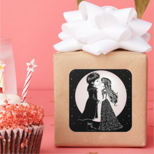 Sticker Carré Gothique Emo Enfants Kiss Valentine's Day