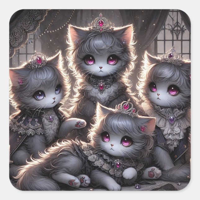 Sticker Carré Gothique Lolita Black Princess Cats (Devant)
