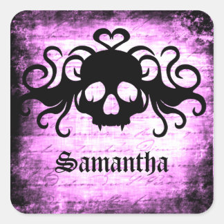 Sticker Carré Gothique romantique crâne