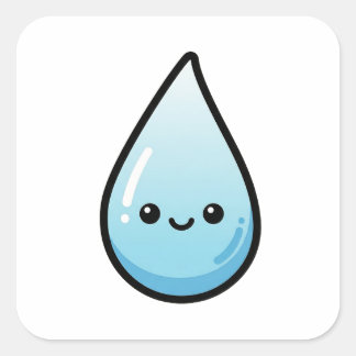 Sticker Carré Goutte de pluie souriante – Illustration Kawaii Mi