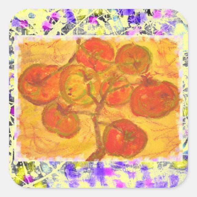 Sticker Carré goutte d'eau de la grappe de tomates (Devant)