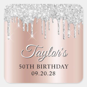 Sticker Carré Gouttes de paillettes argentées Rose Gold Ombré Om