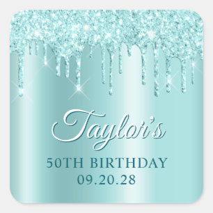 Sticker Carré Gouttes scintillantes Turquoise clair Ombre portée