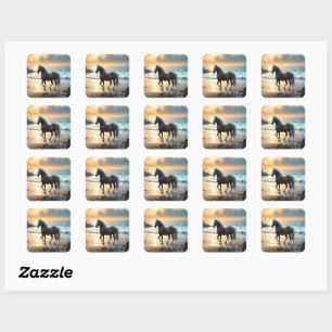 Sticker Carré Grace d'or : Un cheval Palomino sur le Sunset Shor