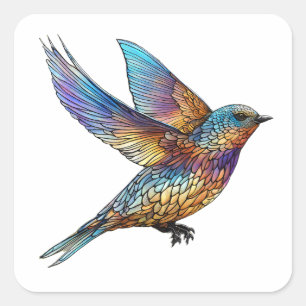 Sticker Carré "Graceful Aviator" Oiseau à molette multicolore