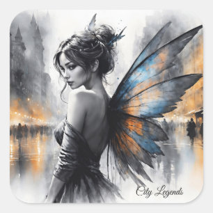 Sticker Carré Graceful waile brunette minimalisme urbain crépusc