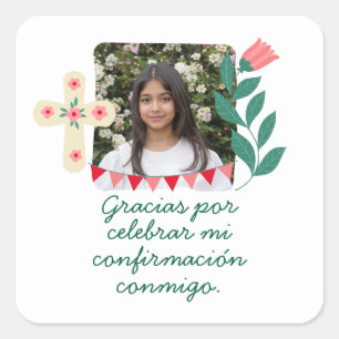 Sticker Carré Gracias por Celebrar Mi Confirmación con Foto