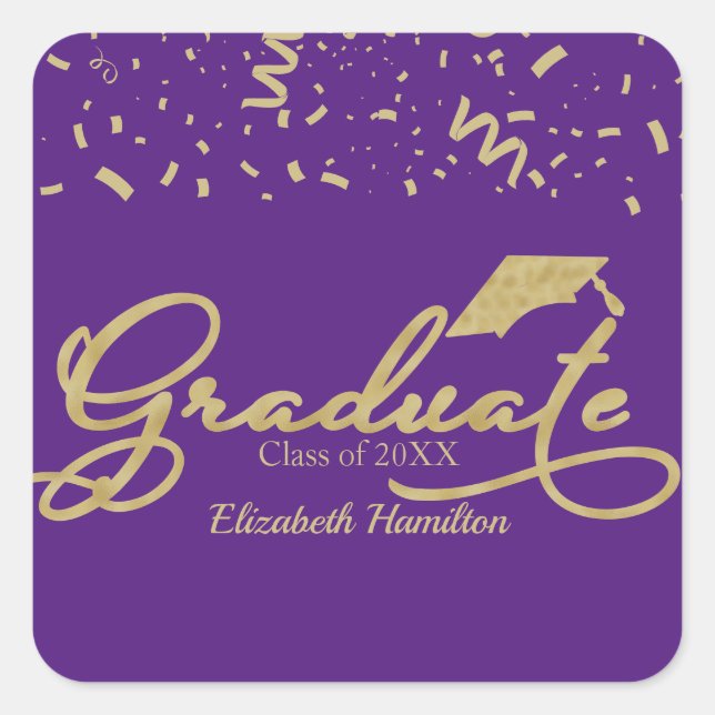 Sticker Carré Graduate Gold Foil Graduation Party Purple (Devant)