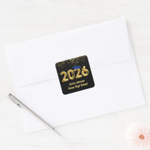 Sticker Carré Graduation 2025 Ballons d'or et Casquette bleu