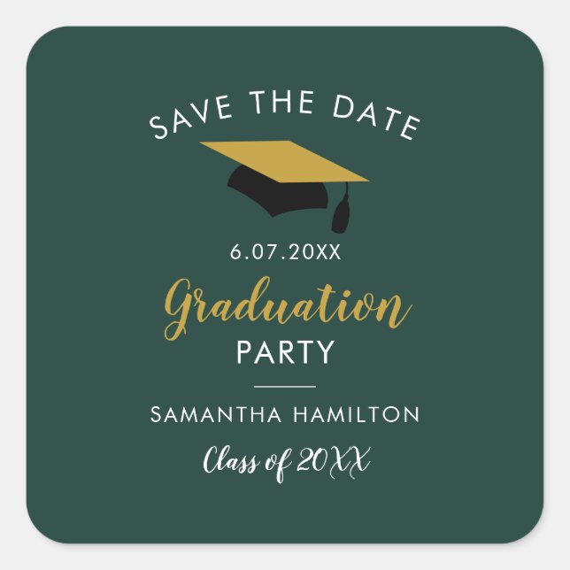 Sticker Carré Graduation 2025 Script Enregistrer la Date Grad Pa (Devant)