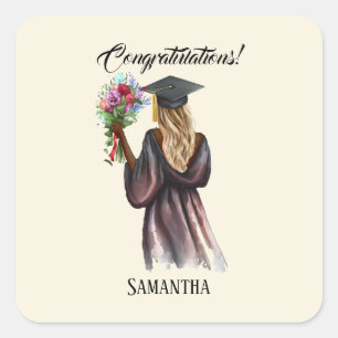 Sticker Carré Graduation d'aquarelle personnalisée (14)