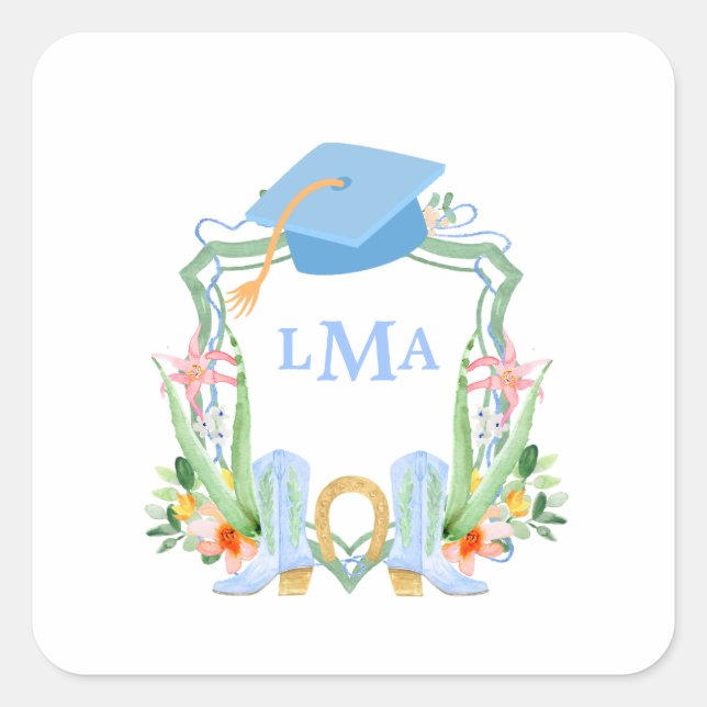 Sticker Carré Graduation de Preppy Southern Cowgirl Monogram (Devant)