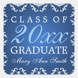 Sticker Carré Graduation Elegant Damask Blue