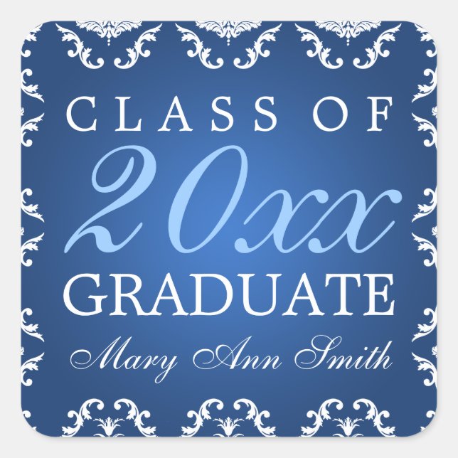 Sticker Carré Graduation Elegant Damask Blue (Devant)